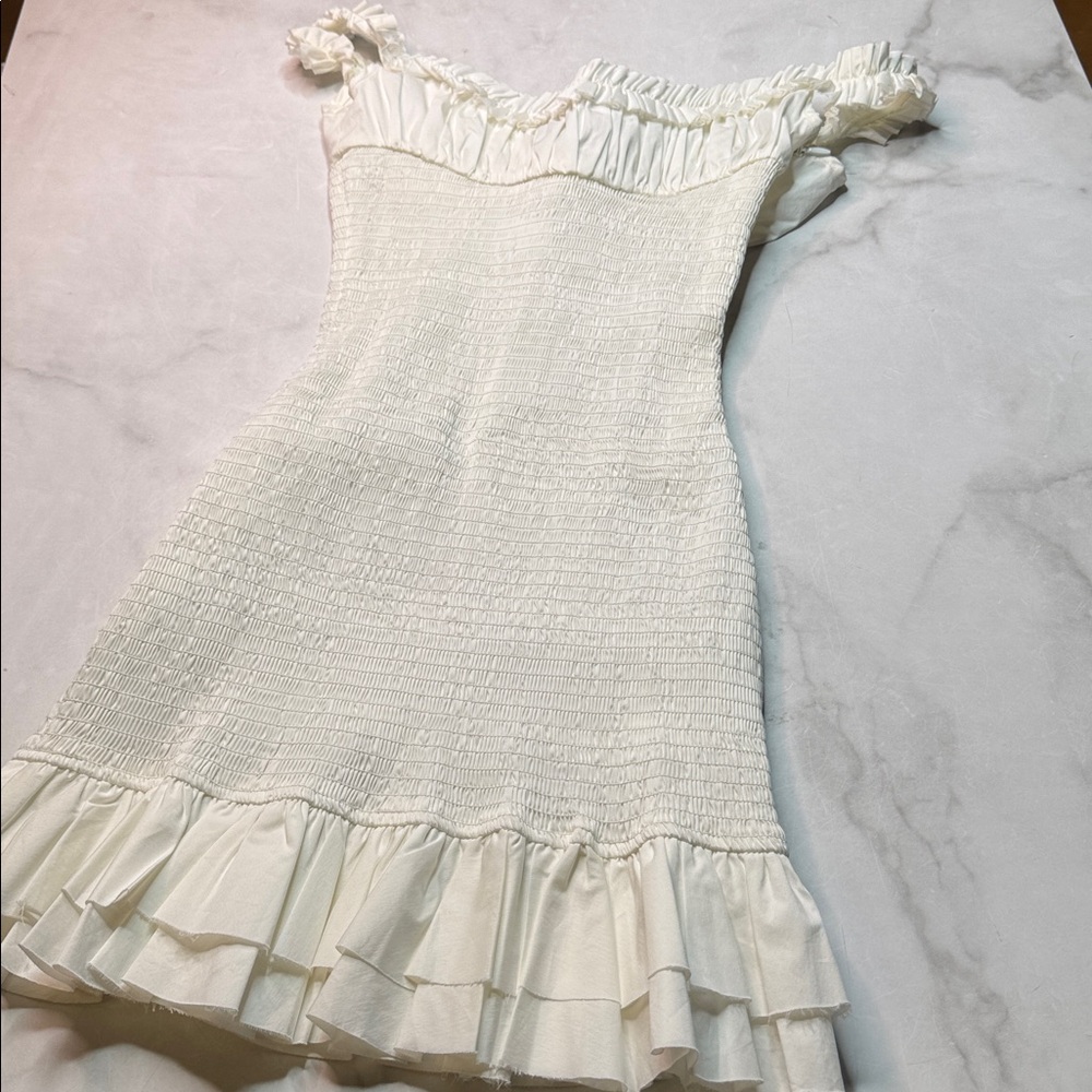 House of CB 'Evelyn' White Shirred Ruffle Mini Dress - Picture 10 of 10